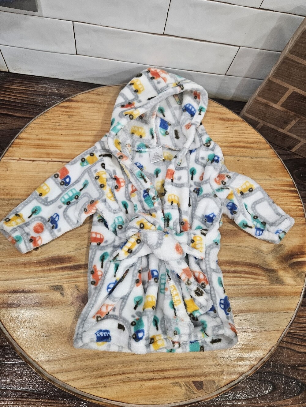 Baby 9 Month Cars Trucks Plush Fuzzy Bathrobe